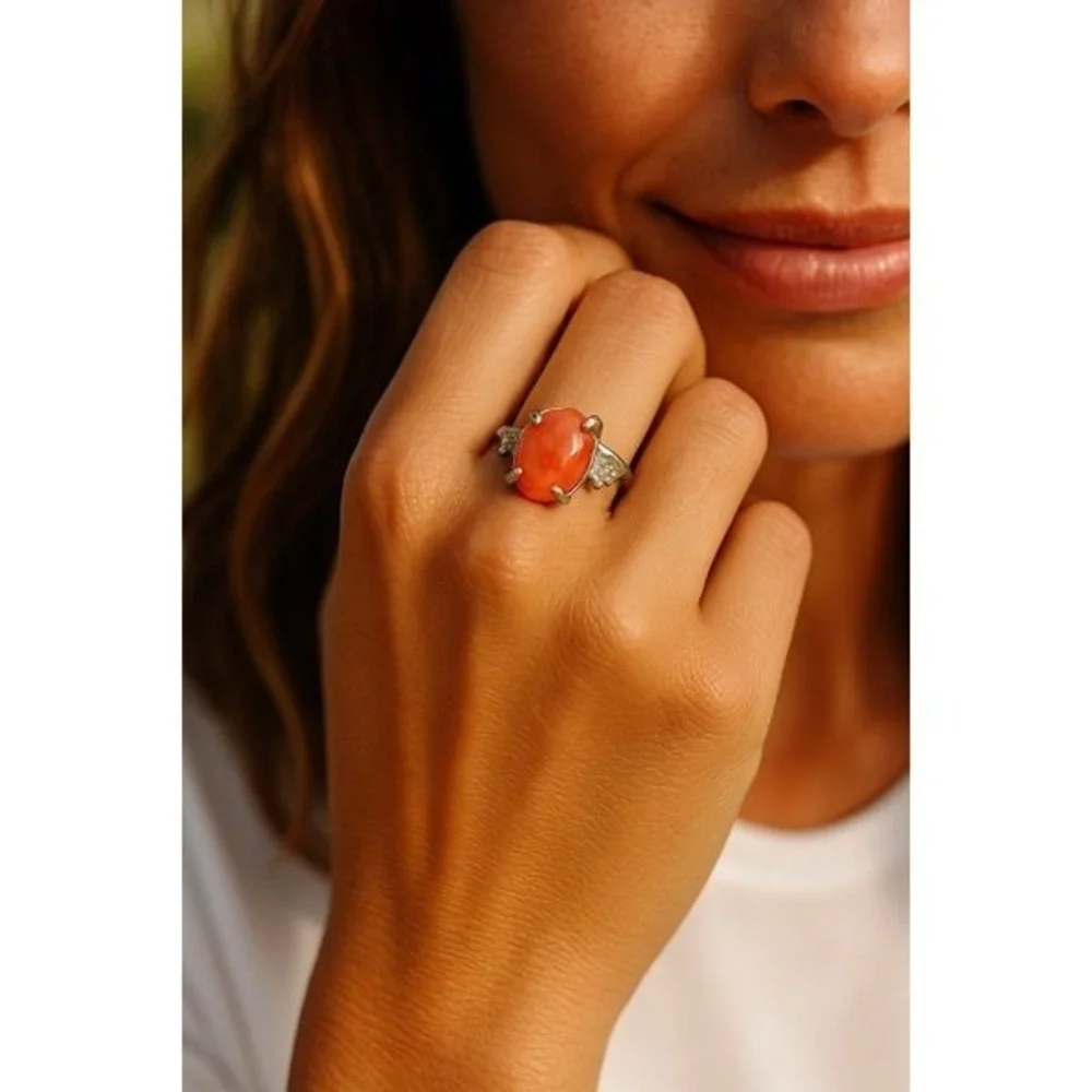 Elegant‎ orange agate metal alloy Ring